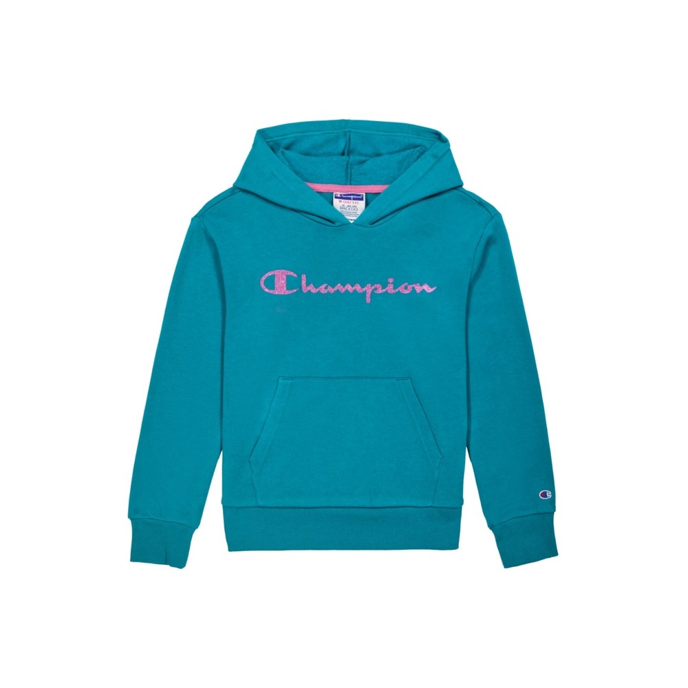Champion Girls Sz Small 7/8 Fleece Hoodie Jade Ocean Pink Glitter Graphic Cotton